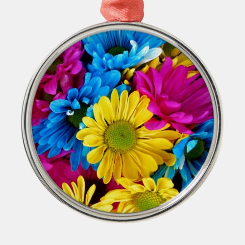 Brightly Colored Daisies Metal Ornament