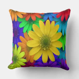 Brightly Colored Daisies Throw Pillow