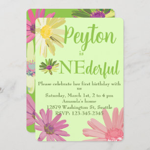Brightly Colored Daisy First Birthday Invitation