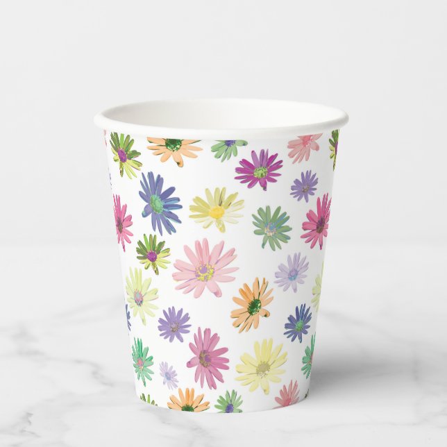 Brightly Colored Daisy Paper Cups (Front)