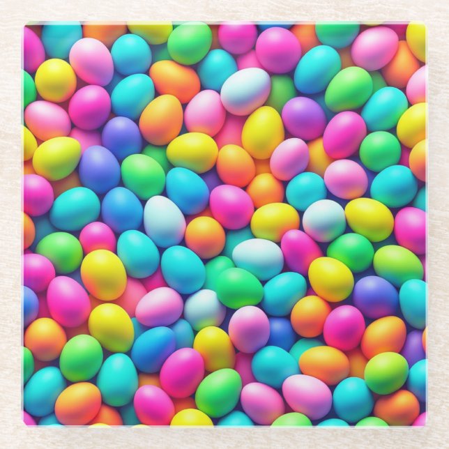 Brightly colored Easter Egg/Spring  Glass Coaster (Front)