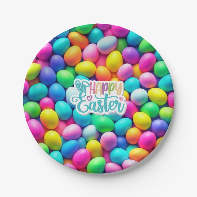 Brightly colored Easter Egg/Spring  Paper Plates (Front)