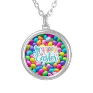 Brightly colored Easter Egg/Spring  Silver Plated Necklace