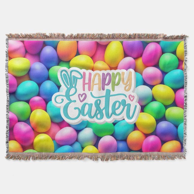 Brightly colored Easter Egg/Spring  Throw Blanket (Front)