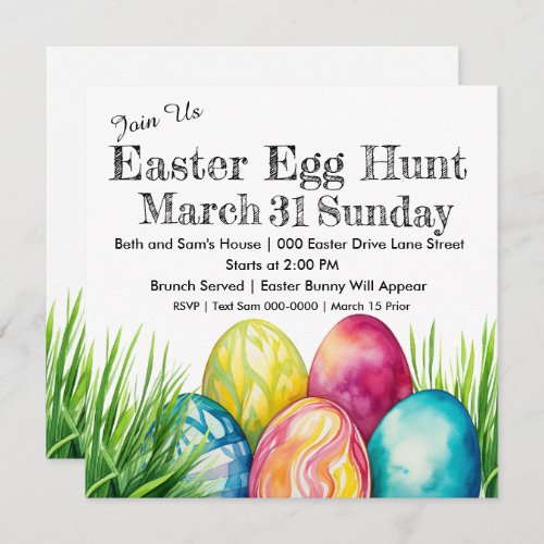 Brightly Colored Easter Eggs Laying in the Grass Invitation