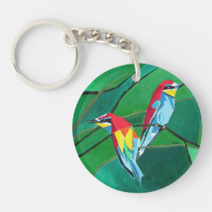 Brightly Colored European Bee Eaters Geometric Art Keychain