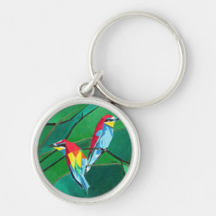 Brightly Colored European Bee Eaters Geometric Art Keychain