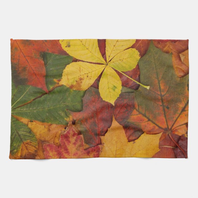 Brightly Colored Fall Leaves Kitchen Towel (Horizontal)