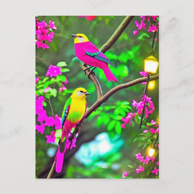 Brightly Colored Fantasy Birds Postcard (Front)