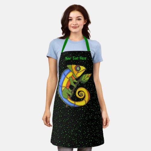 Brightly Colored Fantasy Lizard Twig Leaf Dots Apron