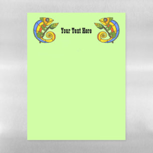 Brightly Colored Fantasy Lizzards Leaves Green Magnetic Dry Erase Sheet