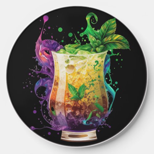 BRIGHTLY COLORED FESTIVE MARDI GRAS BEVERAGE WIRELESS CHARGER 