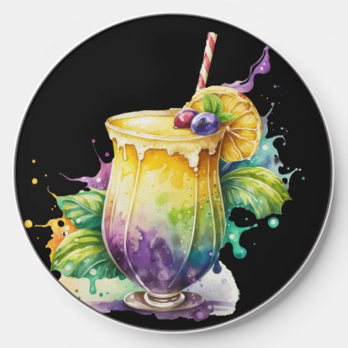 BRIGHTLY COLORED FESTIVE MARDI GRAS BEVERAGE WIRELESS CHARGER 