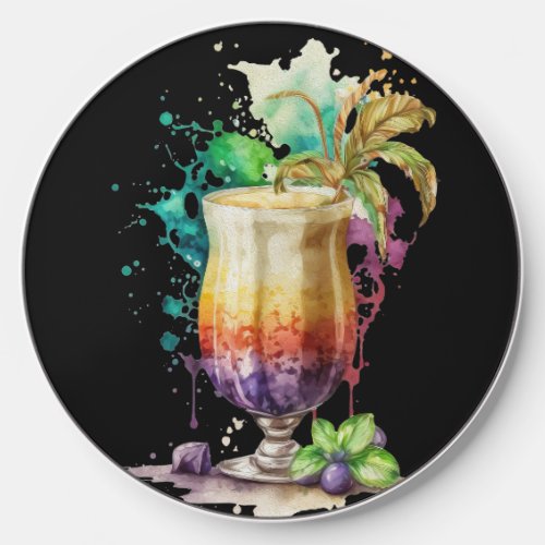 BRIGHTLY COLORED FESTIVE MARDI GRAS BEVERAGE WIRELESS CHARGER 