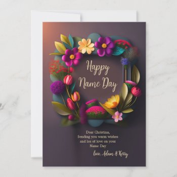 Brightly Colored Floral Wreath Name Day Card by PixiePrints at Zazzle