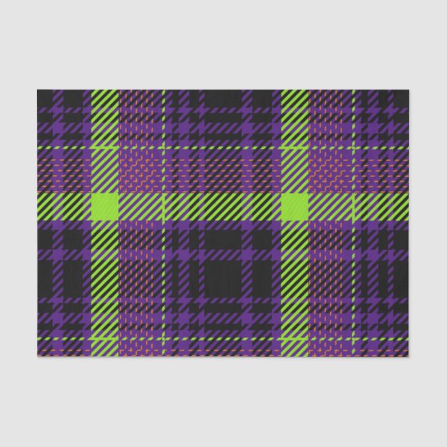 BRIGHTLY COLORED HALLOWEEN PLAID PATTERNS TISSUE PAPER (Front)
