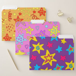 BRIGHTLY COLORED HAND DRAWN STARS FILE FOLDER