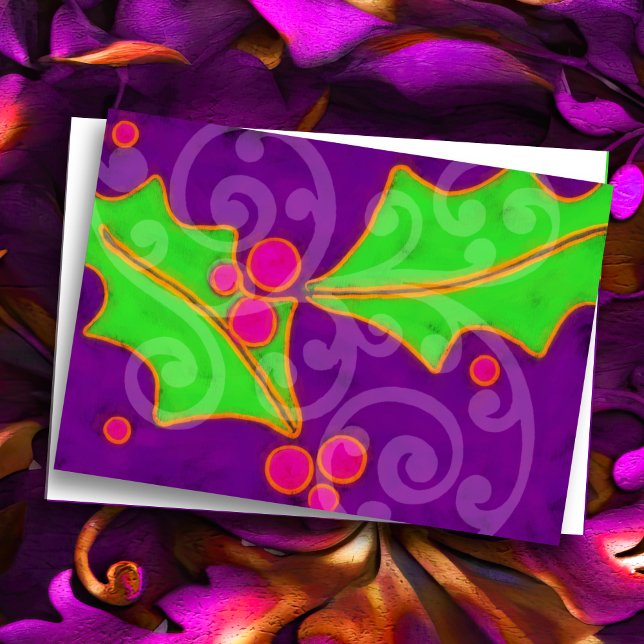 Brightly Colored Holly Holiday Greeting Card (Creator Uploaded)