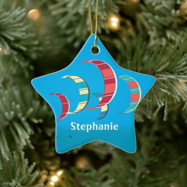 Brightly Colored Kiteboarding  Ceramic Ornament (Tree)