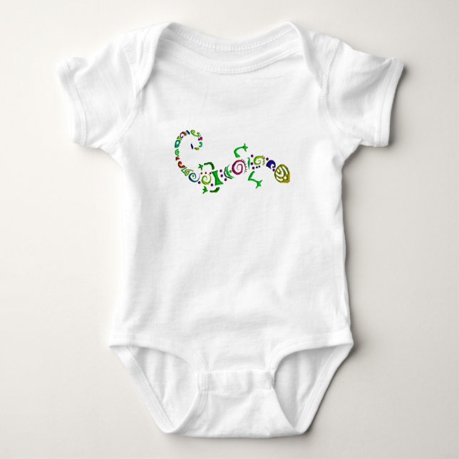 brightly colored lizard baby bodysuit (Front)