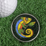 Brightly Colored Lizard Holding Branch With Leaf Golf Ball Marker at Zazzle