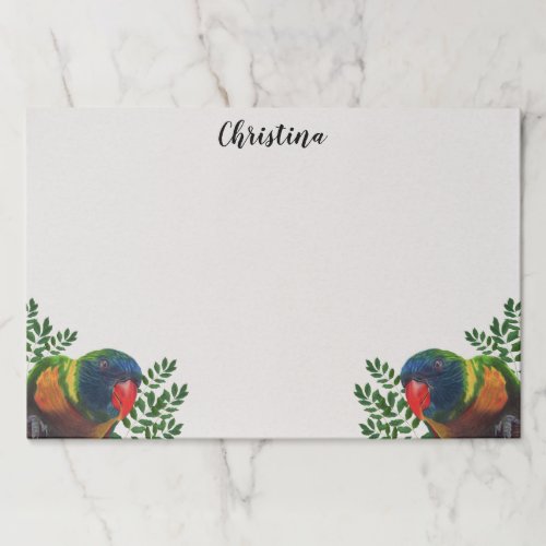 Brightly Colored Macaw Parrots in Green Leaves Paper Pad