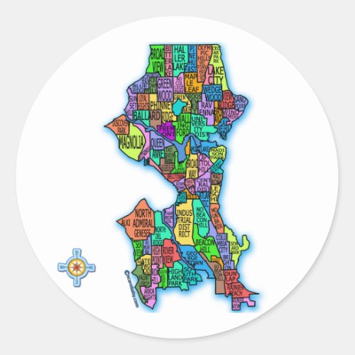 Brightly Colored Map of Seattle Classic Round Sticker