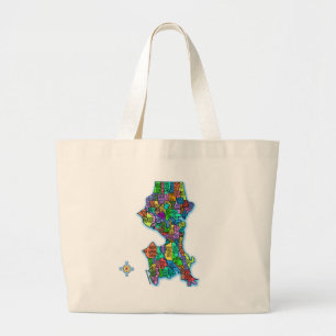 Brightly Colored Map of Seattle Large Tote Bag
