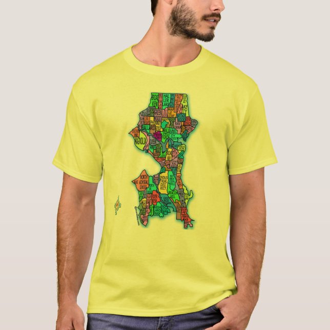 Brightly Colored Map of Seattle T-Shirt (Front)