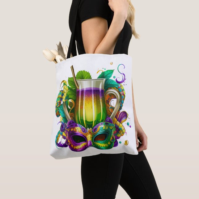 BRIGHTLY COLORED MARDI GRAS BEVERAGES TOTE BAG (Close Up)