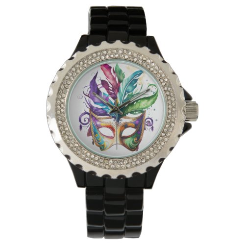 BRIGHTLY COLORED MARDI GRAS FACE MASKS WATCH