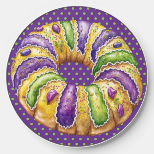 BRIGHTLY COLORED MARDI GRAS KING CAKE WIRELESS CHARGER 