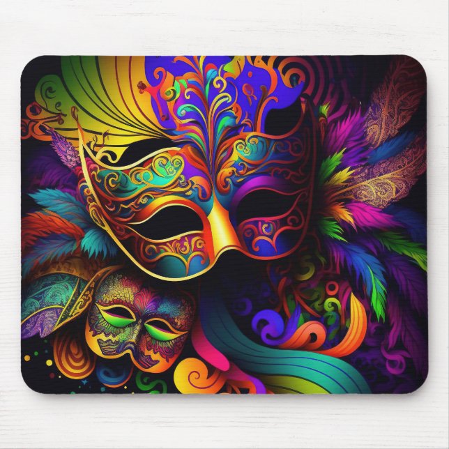 BRIGHTLY COLORED MARDI GRAS MASKS MOUSE PAD (Front)
