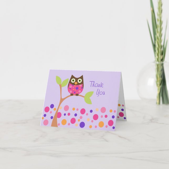 Brightly Colored Owl Thank You Card (Front)