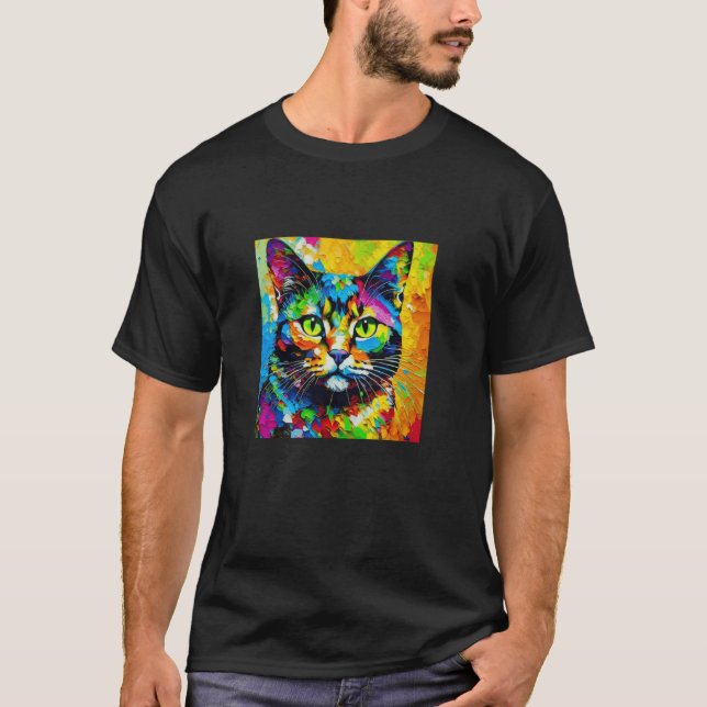 Brightly Colored Painted Cat T-Shirt (Front)