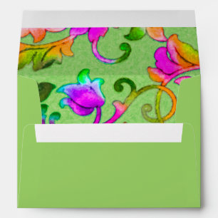 Brightly Colored Painted Damask Envelope