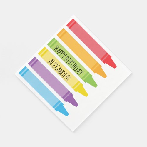 Brightly Colored Rainbow Crayons Birthday Party Napkins