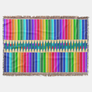 Brightly Colored Rainbow Pencil, Crayon Throw Blanket
