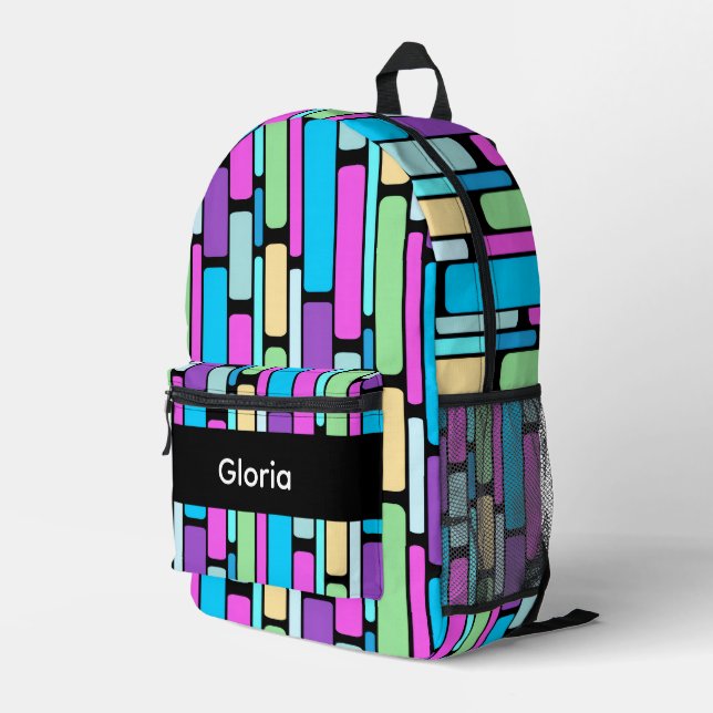 Brightly Colored Retro Blocks Printed Backpack (Back Corner Right)