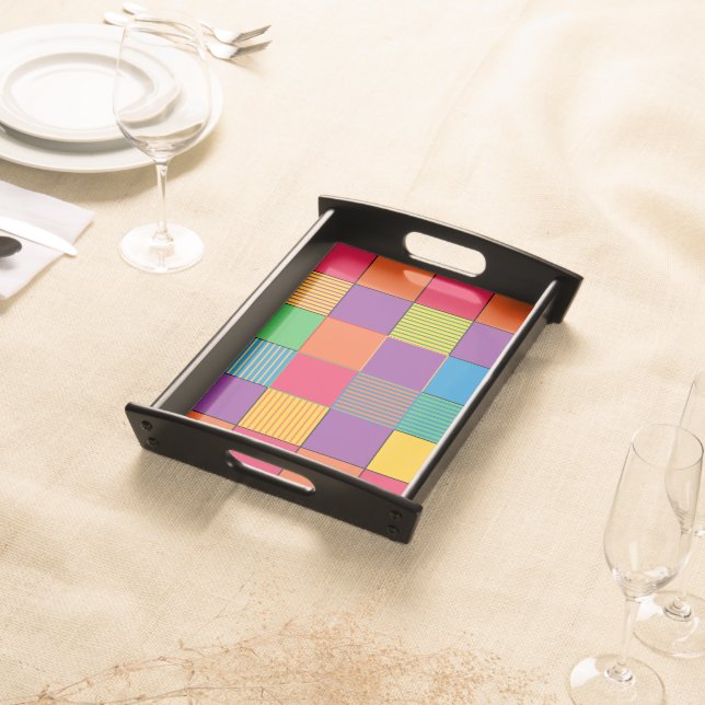 Brightly Colored Squares and Stripes Serving Tray (Front)