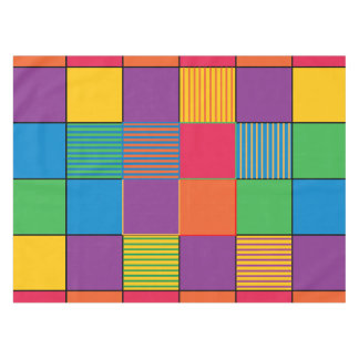 Brightly Colored Squares and Stripes Tablecloth
