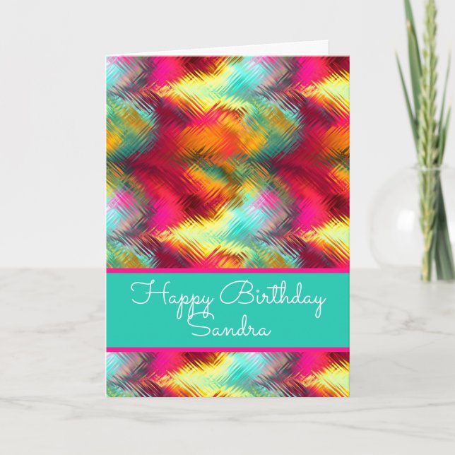 Brightly Colored Stained Glass Happy Birthday Card (Front)