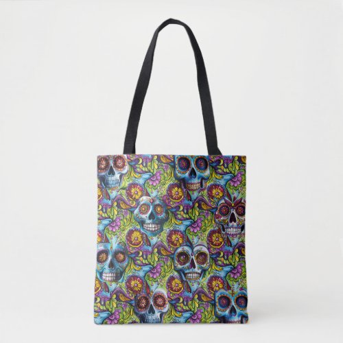 Brightly Colored Sugar Skull Tote Bag