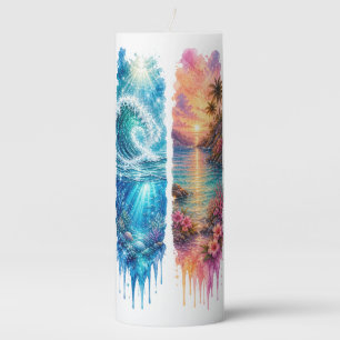 BRIGHTLY COLORED SUMMER BEACH THEMED BRUSHSTROKES PILLAR CANDLE