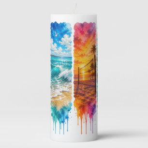 BRIGHTLY COLORED SUMMER BEACH THEMED BRUSHSTROKES PILLAR CANDLE