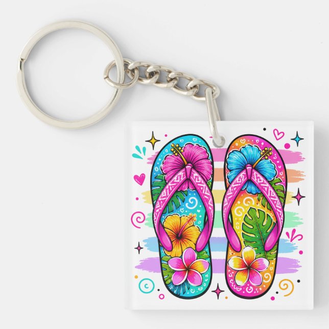 BRIGHTLY COLORED SUMMER THEMED SCENES KEYCHAIN (Front)