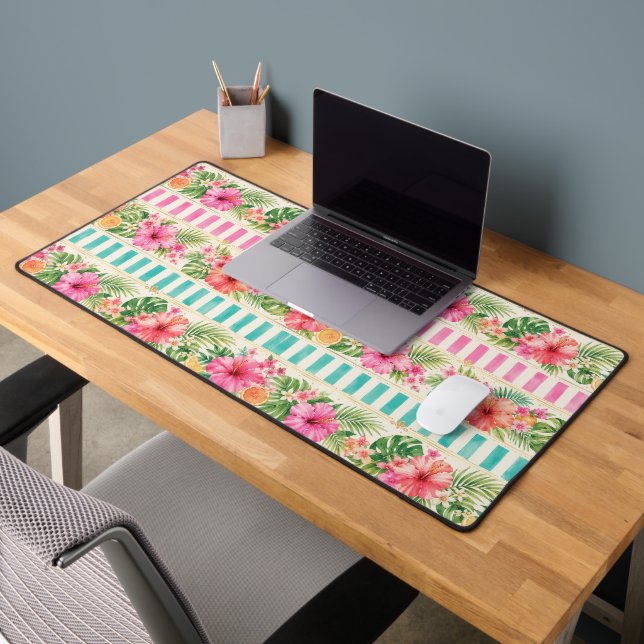 BRIGHTLY COLORED SUMMER TROPICAL FLOWERS DESK MAT (Office 2)