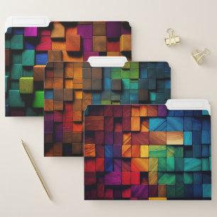 BRIGHTLY COLORED THREE D LOOK WOODEN BLOCKS FILE FOLDER