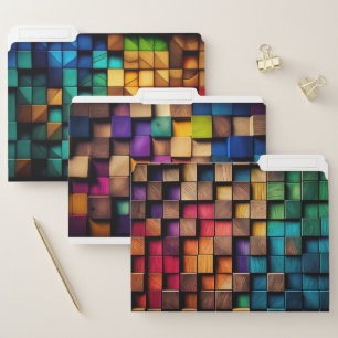 BRIGHTLY COLORED THREE D LOOK WOODEN BLOCKS FILE FOLDER