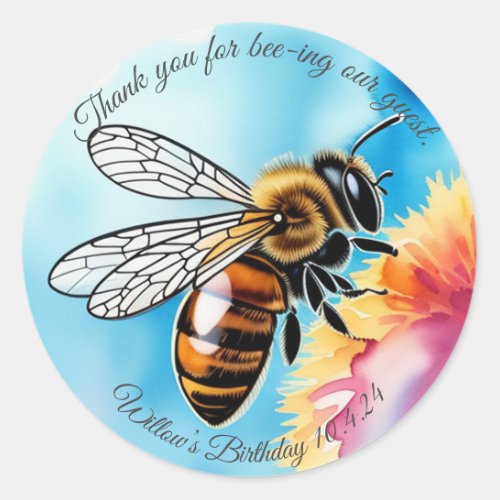 Brightly Colored Watercolor Honey Bee Thank You Classic Round Sticker